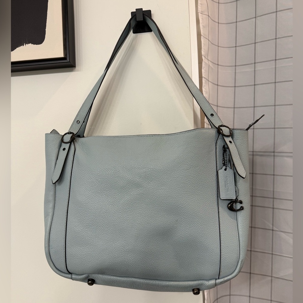 Classic Pebbled Leather Shoulder Bag in Light Blue